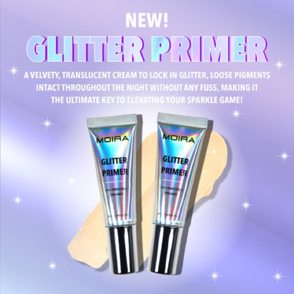 Moira Beauty Glitter Eye Primer Translucent Sparkle Long Lasting Cruelty-Free